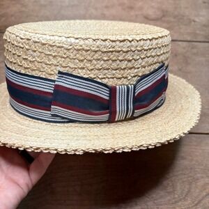 Dorfman SCALA Gondola Straw Boater Hat Size Medium Hand Woven Barbershop Laichow
